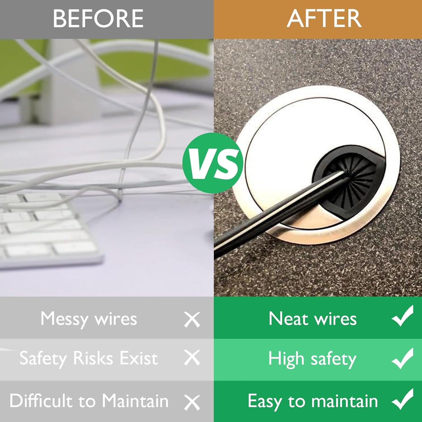 1 Pcs Desk Grommet 2" / 50 mm, Desk Cord Hole Cover, Cable Grommet Metal Zinc Alloy Materilal, Desk Hole Grommet for Home & Office Pc, Detachable Cable Cord Organizer-Matte Silver