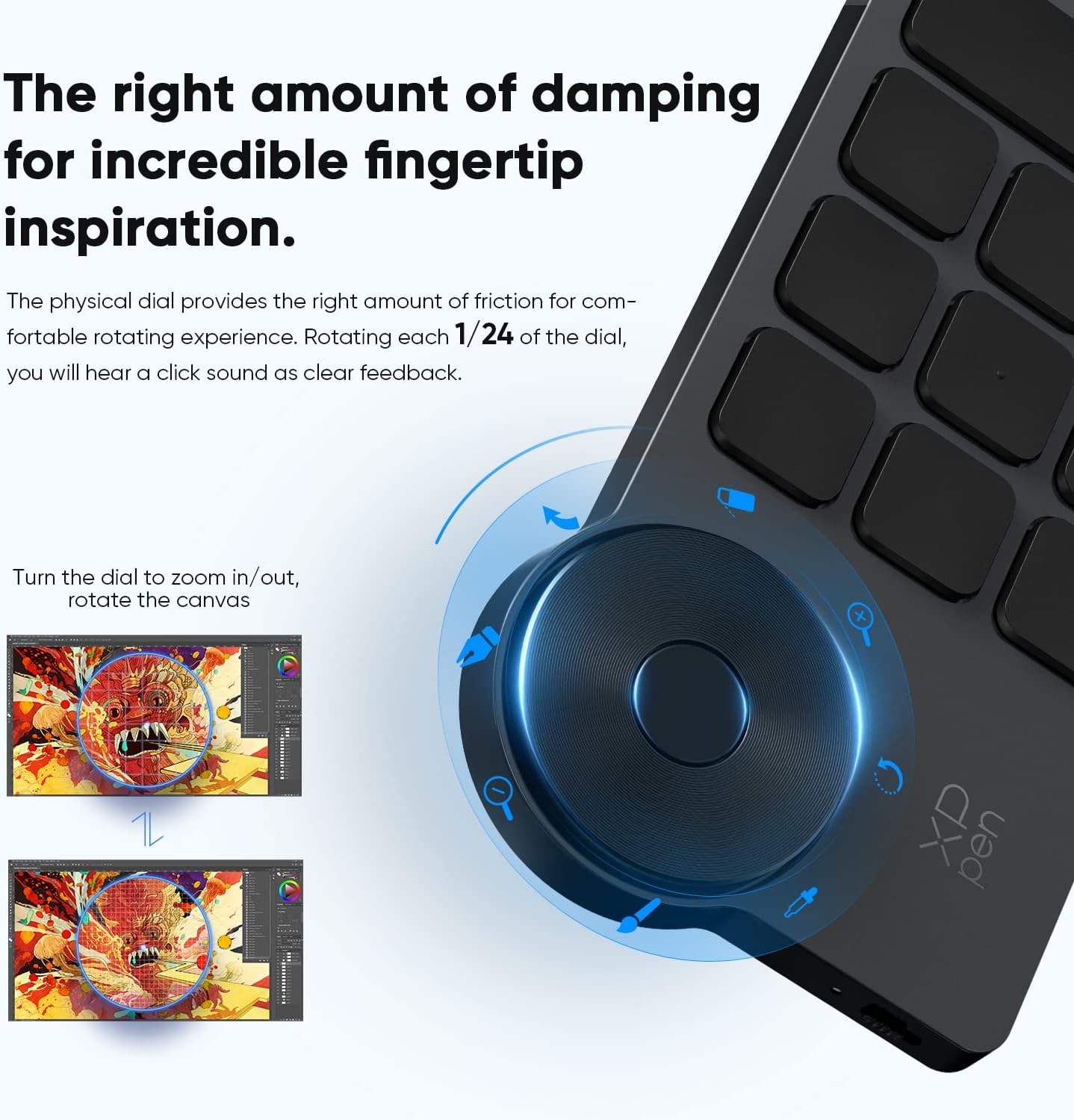 XPPen Mini Keydial ACK05 Wireless Shortcut Keyboard Bluetooth Programmable Express Remote Control with Dial & Customized Express Keys for Drawing Tablet PC MacBook Windows Images Video Editing