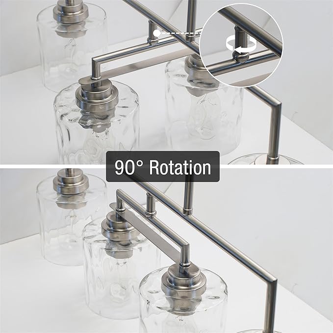 Kira Home Monroe 28" Modern 4-Light Island Light, Free Swinging Center Arm + Hammered Glass Shades, Adjustable Hanging Height, Brushed Nickel Finish