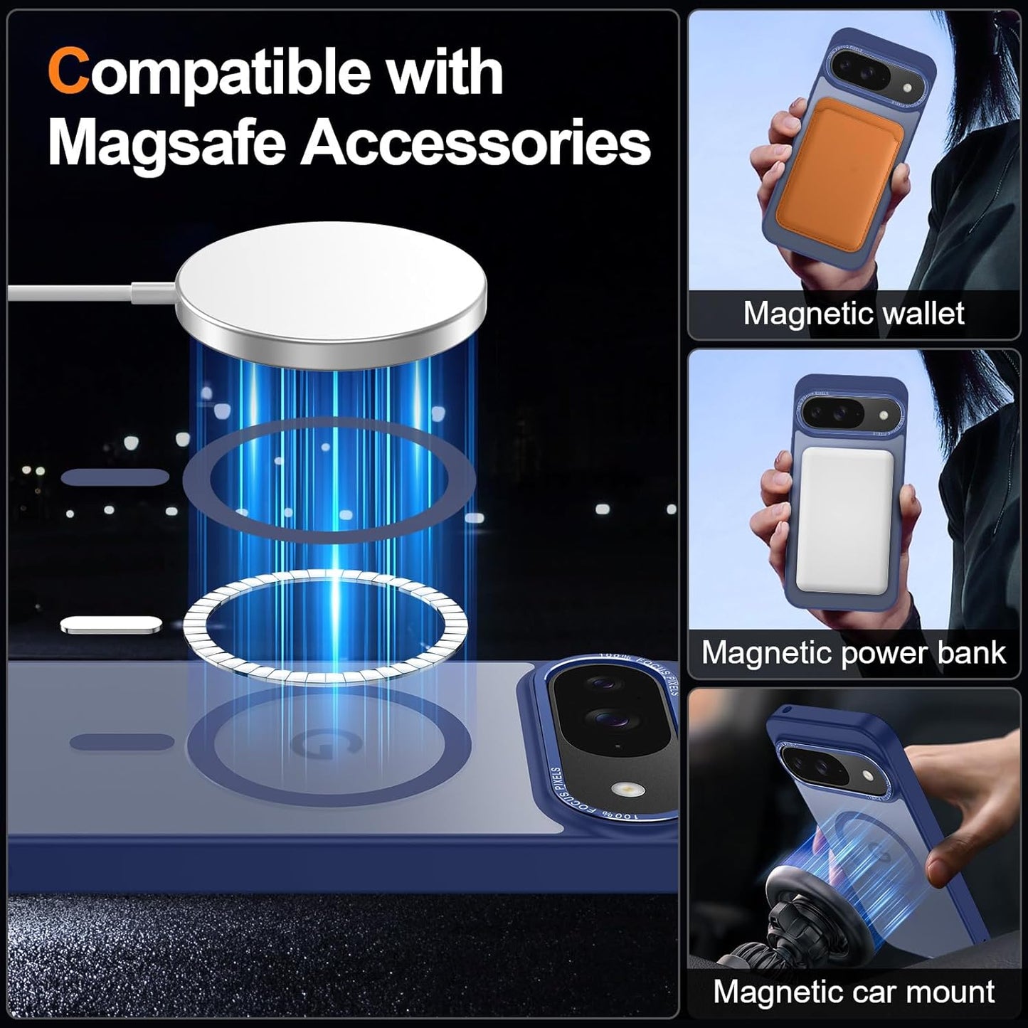 Magnetic for Google Pixel 10/Pixel 10 Pro Case, [Military Grade Drop Protection] [Compatible with MagSafe] Shockproof Slim Translucent Matte Anti-Slip for Women Girls Men Case, Dark Blue