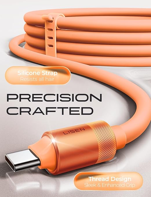 LISEN for iPhone Air 17 Charger Cord USB Cable 10FT, Chubby 100W Soft Silicone USB C to USB C Fast Charging Cable, Long USBC to USBC for iPhone 17 16 15, Samsung S25, MacBook Pro/Air, Orange