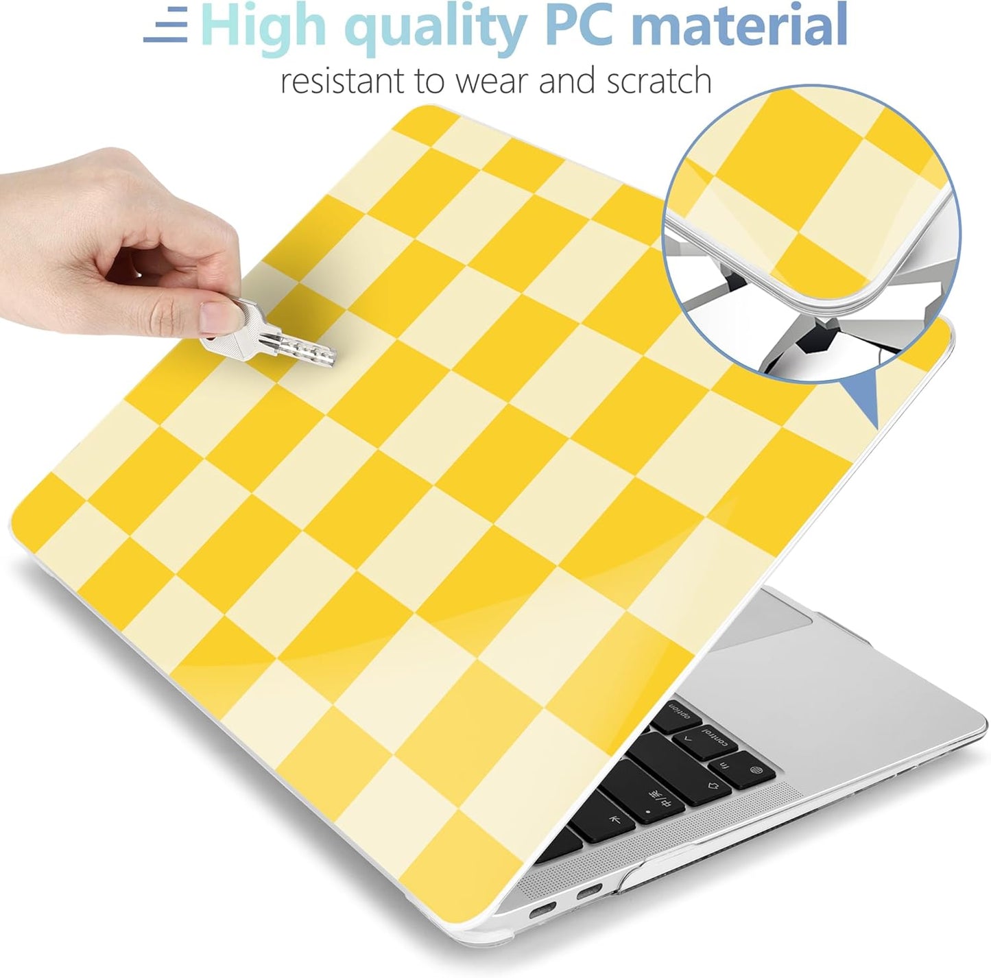 MEEgoodo for MacBook Air 13 inch Case 2021 2020 2019 2018 Released A2337 M1 A2179 A1932 with Touch ID, Plastic Hard Shell & Keyboard Cover Compatible with MacBook Air Case 13.3, Yellow Squares