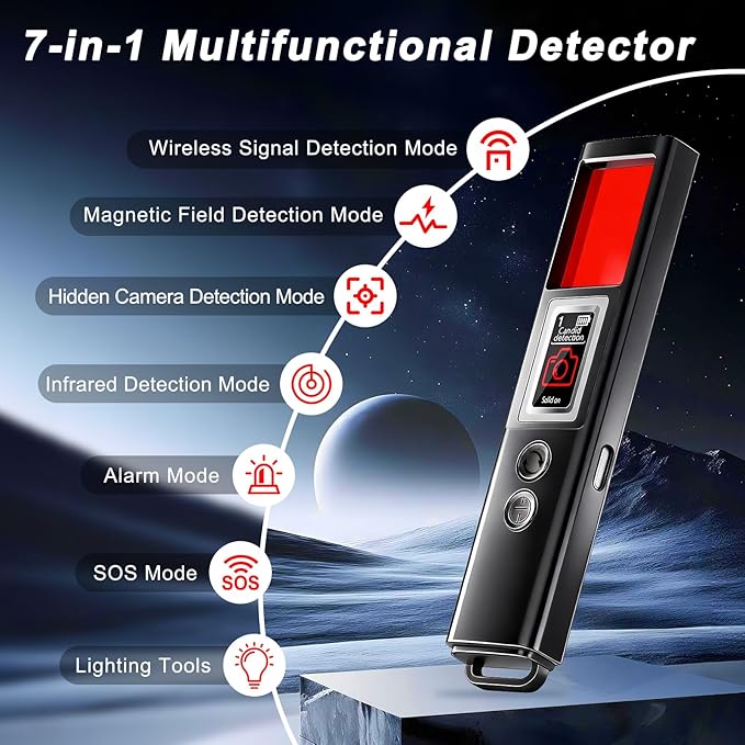 Hidden Camera Detector, Wireless Signal Scanner, Camera Finder, GPS Tracker Detector 5 Levels Sensitivity 4 Working Modes for Home, Office, Hotel, Car, Travel