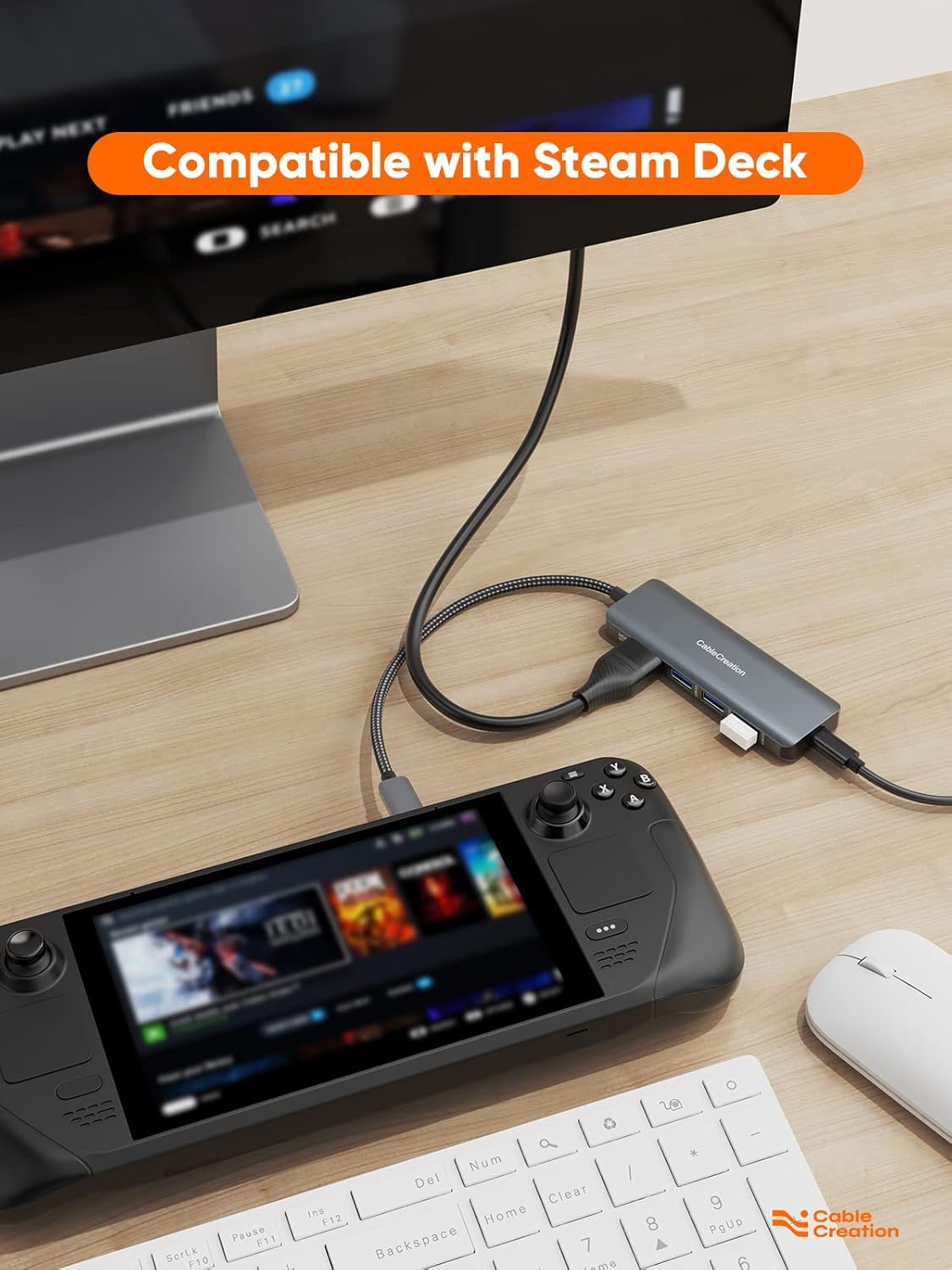 CableCreation 8K HDMI USB C Hub for MacBook Pro, 5-in-1 USB C Multiport Adapter with 100W PD, 3 USB 3.0 Ports, 8K 30Hz/4K 120Hz HDMI, Compatible with Steam Deck, Surface Pro, XPS and More - Space Grey