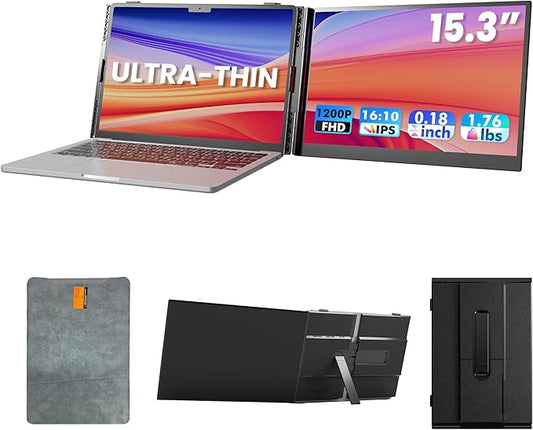 Laptop Screen Extender, Ultra-Thin 15.3" FHD 1200P 16:10 Portable Monitor for Laptop, Lightweight Dual Monitor Extender Plug & Play for 14"-17.3" Laptops, Compatible with Wins/Mac/Chrome/Linux