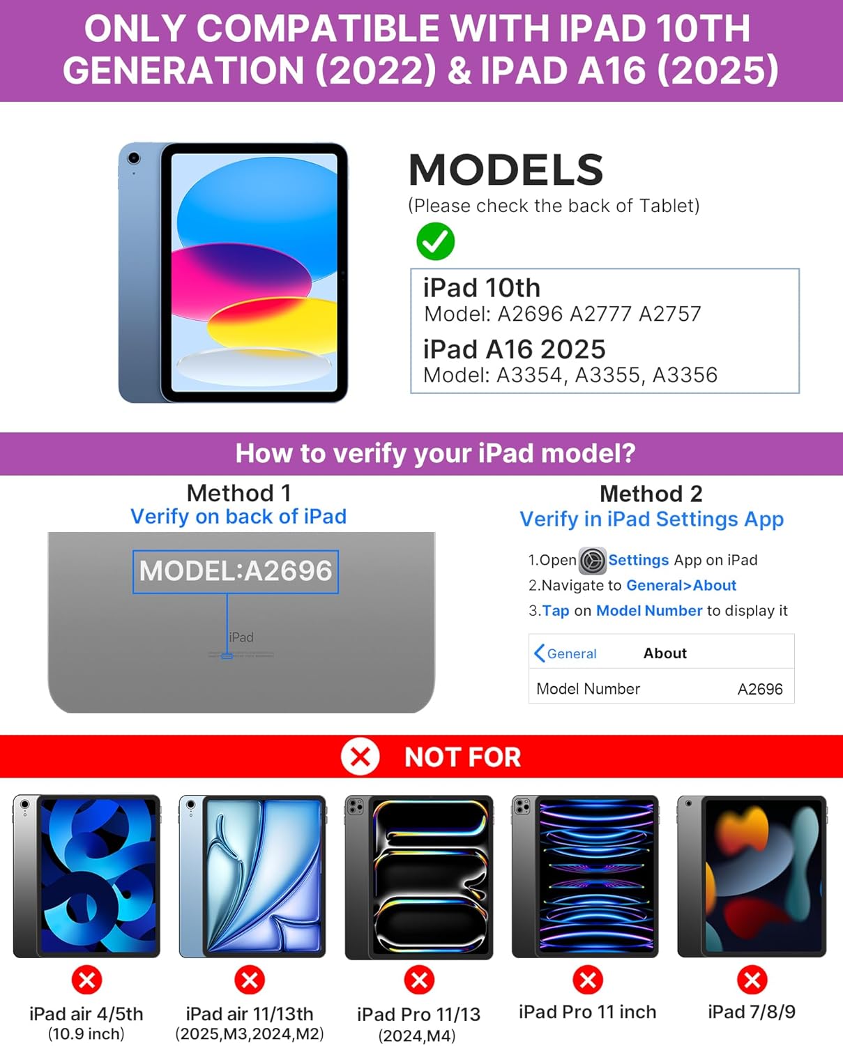 typecase Touch iPad 10th Generation Case with Keyboard (10.9", 2022) and iPad A16 (11th Gen, 2025) – 360° Rotatable, 11-Color Backlit, Multi-Touch Trackpad, Thin & Light (Light Purple)