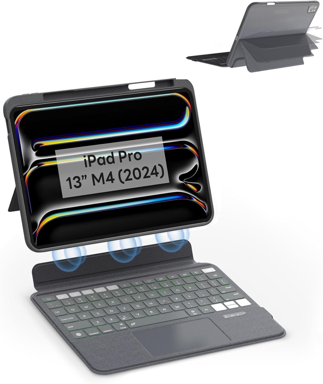 EIP Keyboard Case for iPad Pro 13 inch M4 (2024), 13” Magnetic Detachable Keyboard with Patented Stylus Shortcuts, Adjustable Stand, Seven-Color Backlit [Not for Pro 12.9” 3-6th] [Not for Air 13”].