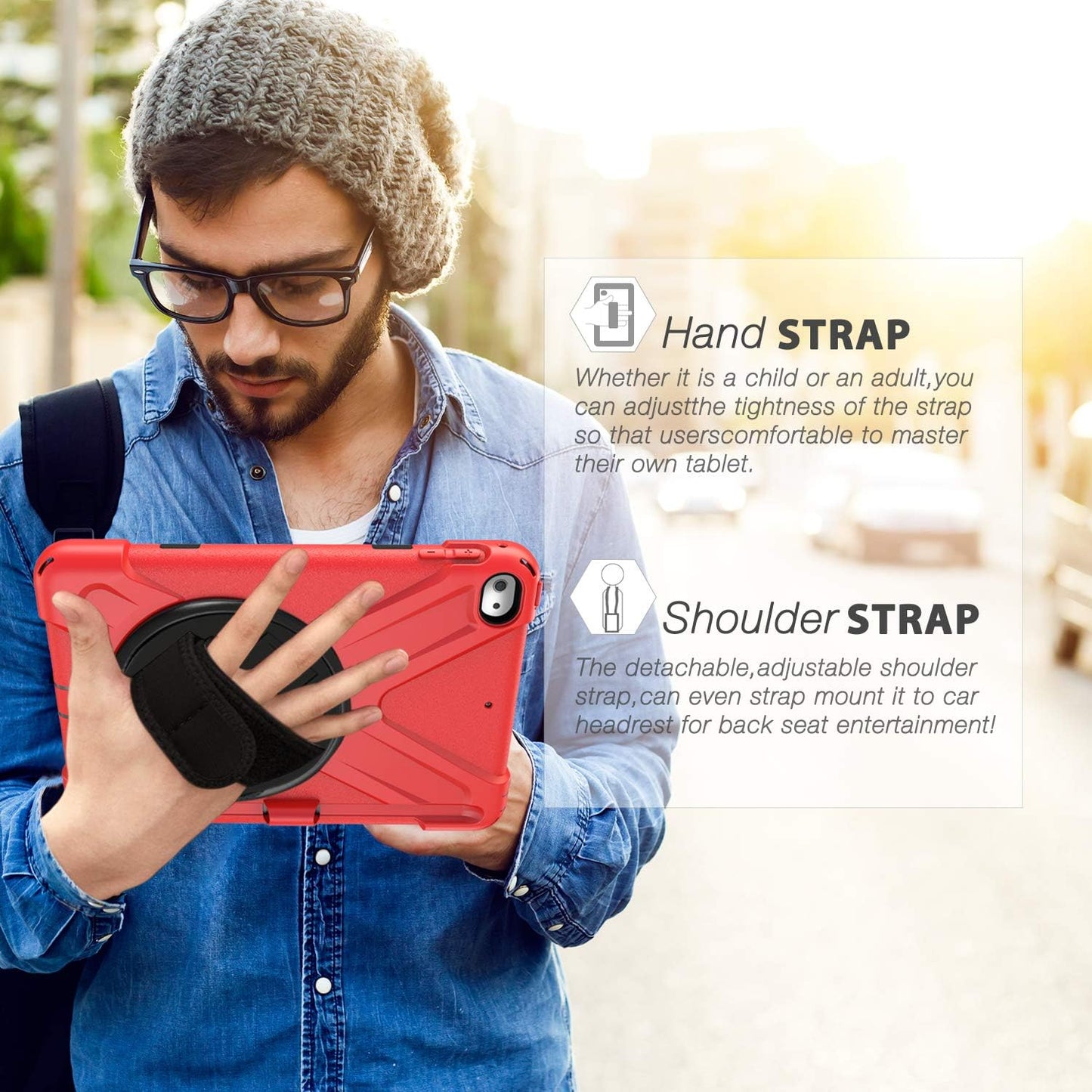 BRAECN iPad mini 5 Case,iPad mini 4 Case, Heavy Duty Shockproof Protective Rugged Case with Pencil Holder,Hand Strap,Kickstand, Shoulder Strap for iPad mini 5th/4th Generation 7.9 Inch for Kids