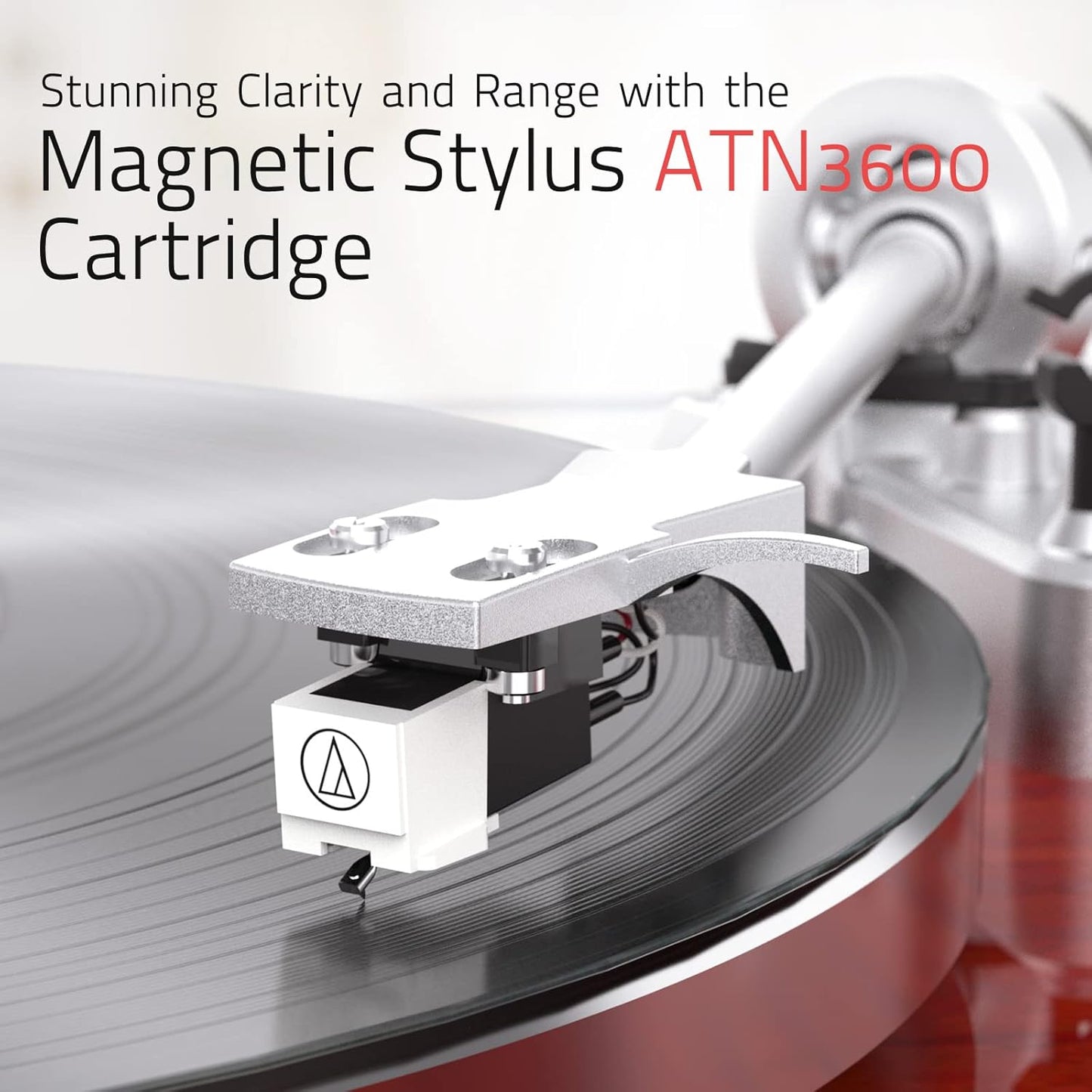 Record Player Turntables for Vinyl Record Belt-Drive Wireless Output Connectivity Phono Line Out USB Digital to PC Recording MM Audio Cartridge Stylus Counterweight Piano Shiny Classic Red