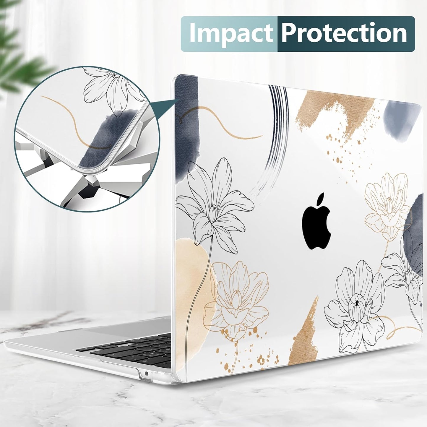 TWOLSKOO for M4 MacBook Air 13.6 inch Case 2025-2022 Release M4 A3240 M3 A3113 M2 A2681, Plastic Hard Shell & Screen Protector & Keyboard Cover & Trackpad Film, Florals X450