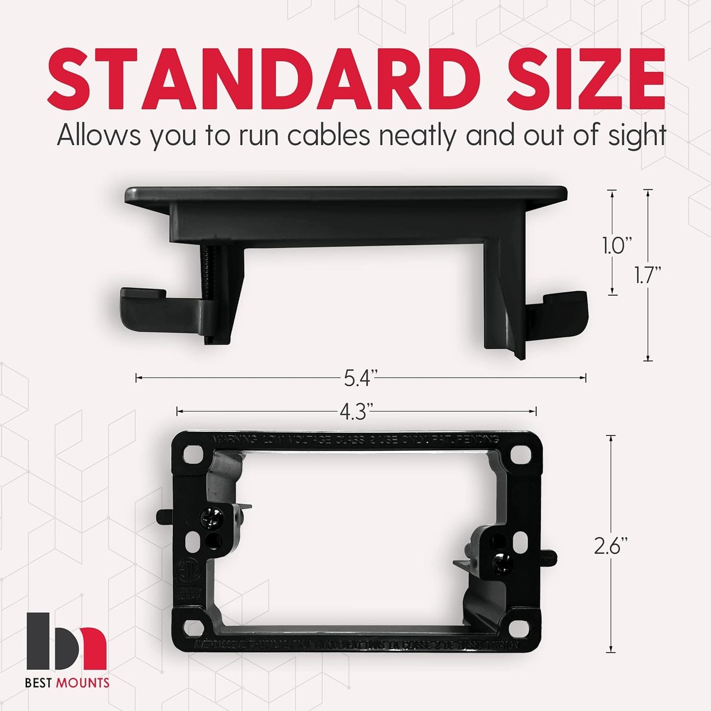 2 Pack In Wall Cable Management Kit - Recessed Wall Plate Cable Pass Through Pair with Single Gang Low Voltage Mounting Bracket Black- TV Cord Hider for Wall Mounted TV ETL Listed