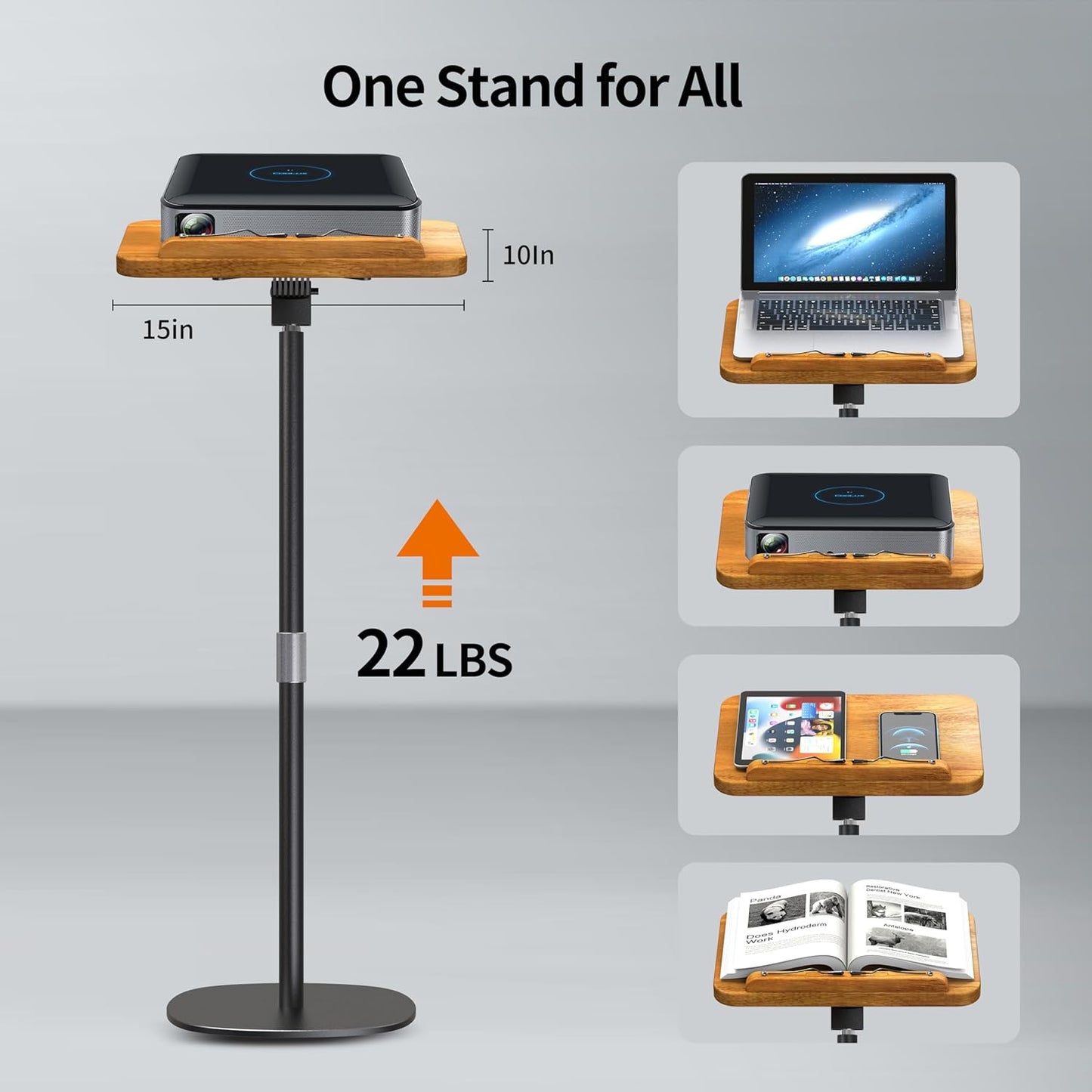 NAMON Floor Book Stand for Reading, 100% Solid Wood, Height Adjustable from 16.5" to 51", Floor Reading Stand with Page Clip for Cookbooks, Sheet Music, Projector (Without T-Shaped)