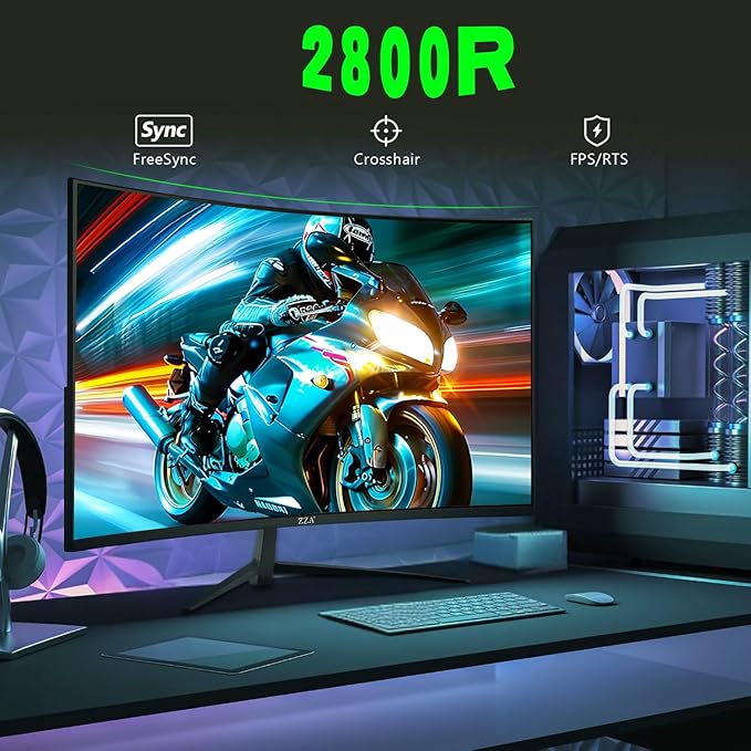 ZZA 24 Inch Monitor100HZ,1080p,Gaming Monitor Curved 2800R,VA 120% sRGB,FreeSync,Frameless Full on Three Sides Blue Light Filter,HDMI & VGA Ports,Computer Monitor for Home Office and Dormitory