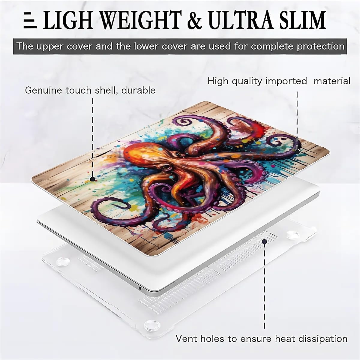 Compatible with MacBook Air 13.3 13.6 Inch Case 2022 2021 2020 2019 Plastic Hard Shell Case Cover,13.3 Pro(A1706/A1708/A1989/A2159/A2289/A2338), Octopus