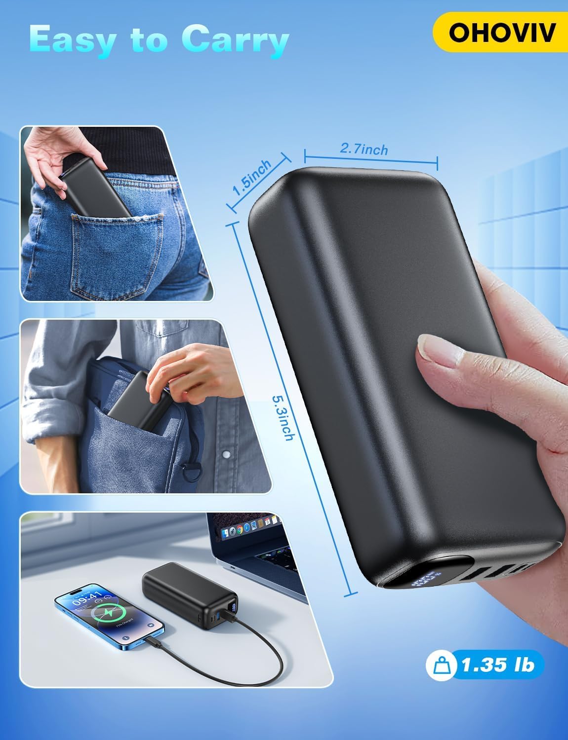 Portable Charger 50000mAh Power Bank - 22.5W Fast Charging External Battery Pack,USB-C Portable Phone Charger for iPhone 16/15/14/13 Pro Android Samsung,Best for Travel Camping Essential