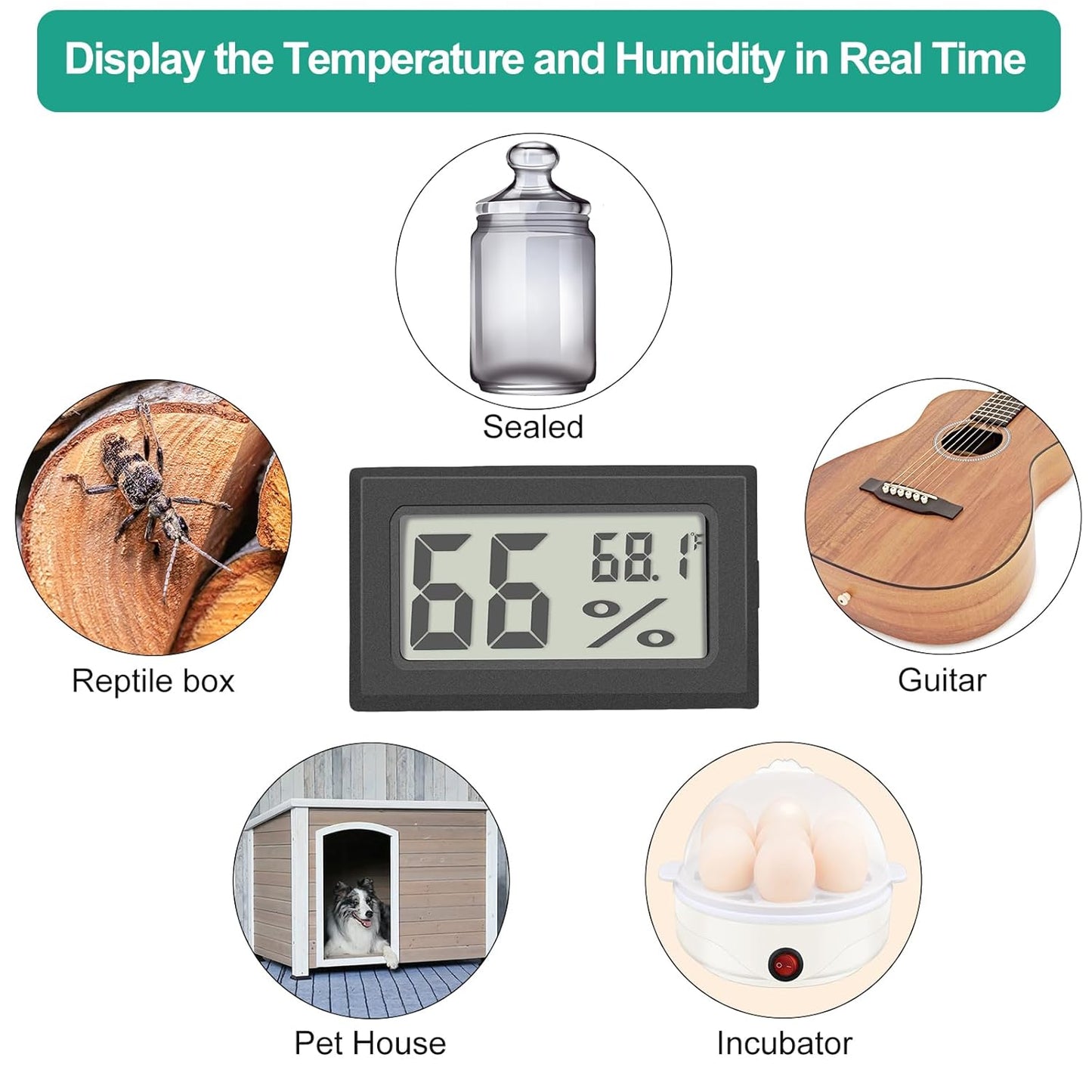 Vaikby 6-Pack Mini Digital Thermometer Hygrometer, Indoor Humidity Monitor, Temperature Humidity Gauge Meter with Fahrenheit (℉) for Humidors, Greenhouse, Garden, Cellar, Closet, Fridge