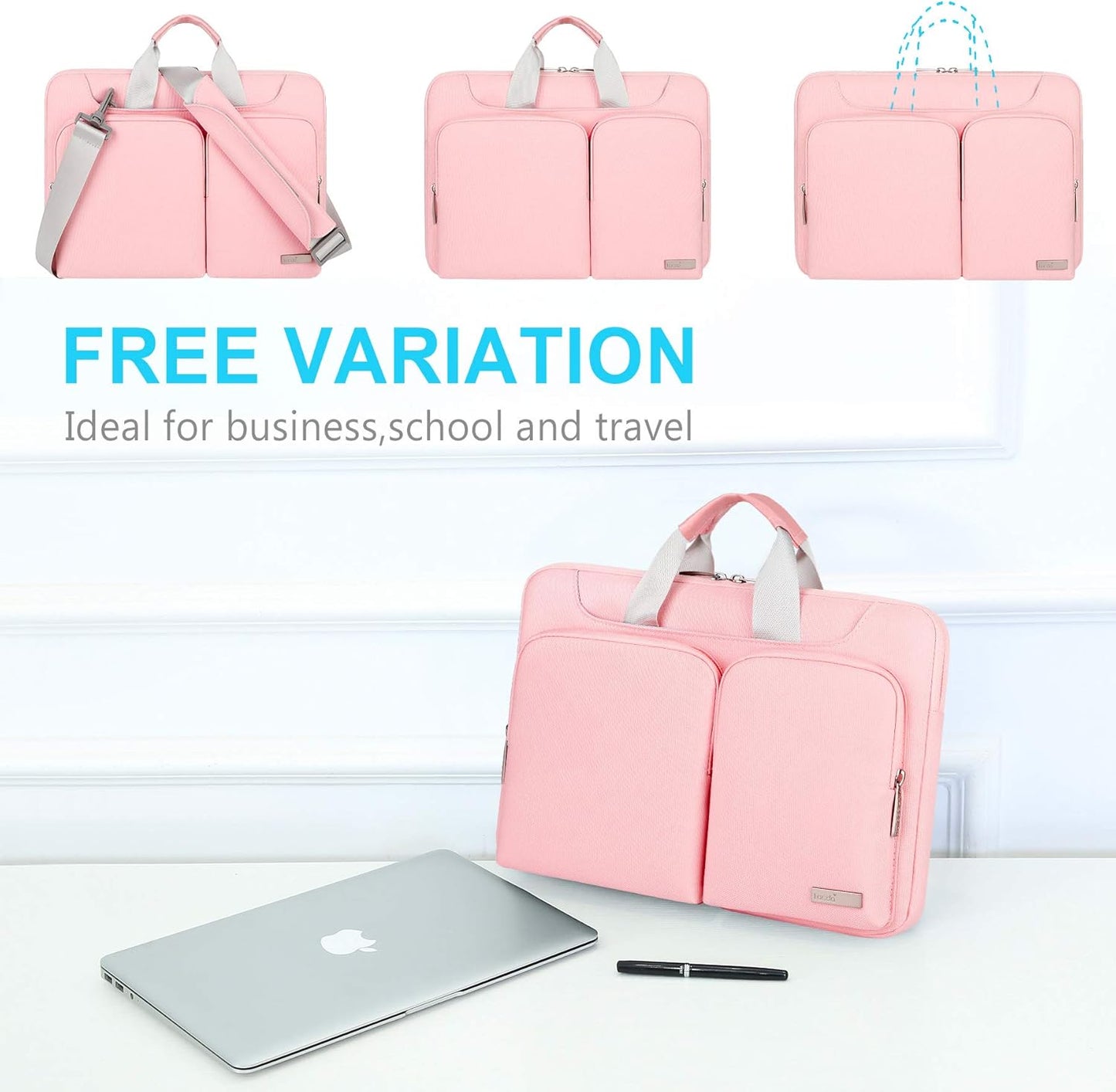 Lacdo 360° Protective Laptop Shoulder Bag for 15 inch New MacBook Air M4 A3241 2025, M3 A3114, M2 A2941 2024-2023, 15 inch MacBook Pro A1990 A1707, Dell XPS 15 Plus 2022-2020 Computer Case Bag, Pink