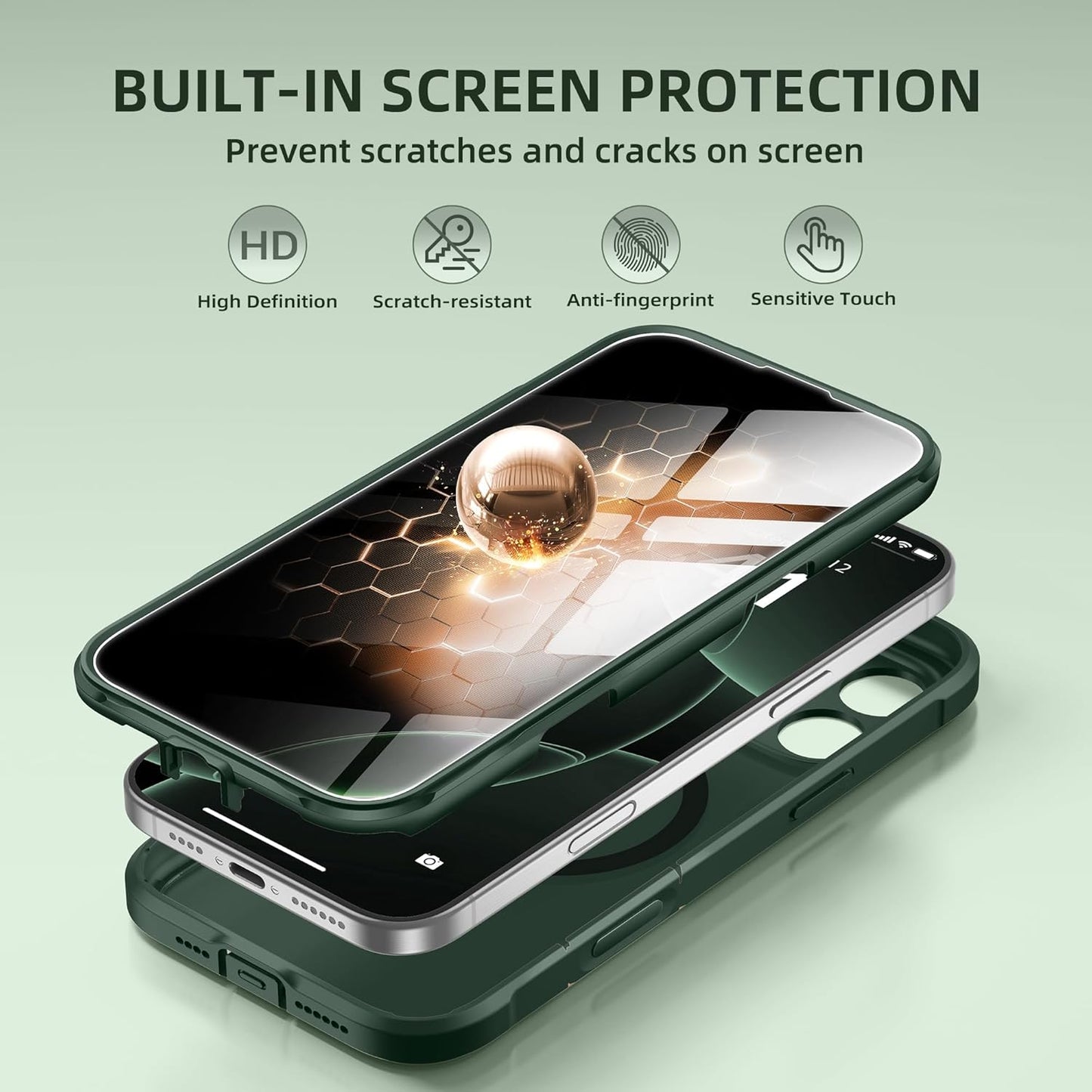 BERFY Magnetic for iPhone 16 Pro Max Case, Compatible with MagSafe, Built-in Privacy Screen Protector and Upgraded Camera Protection, Anti-Spy Full Body Shockproof Phone Case for 16 Pro Max 6.9",Green