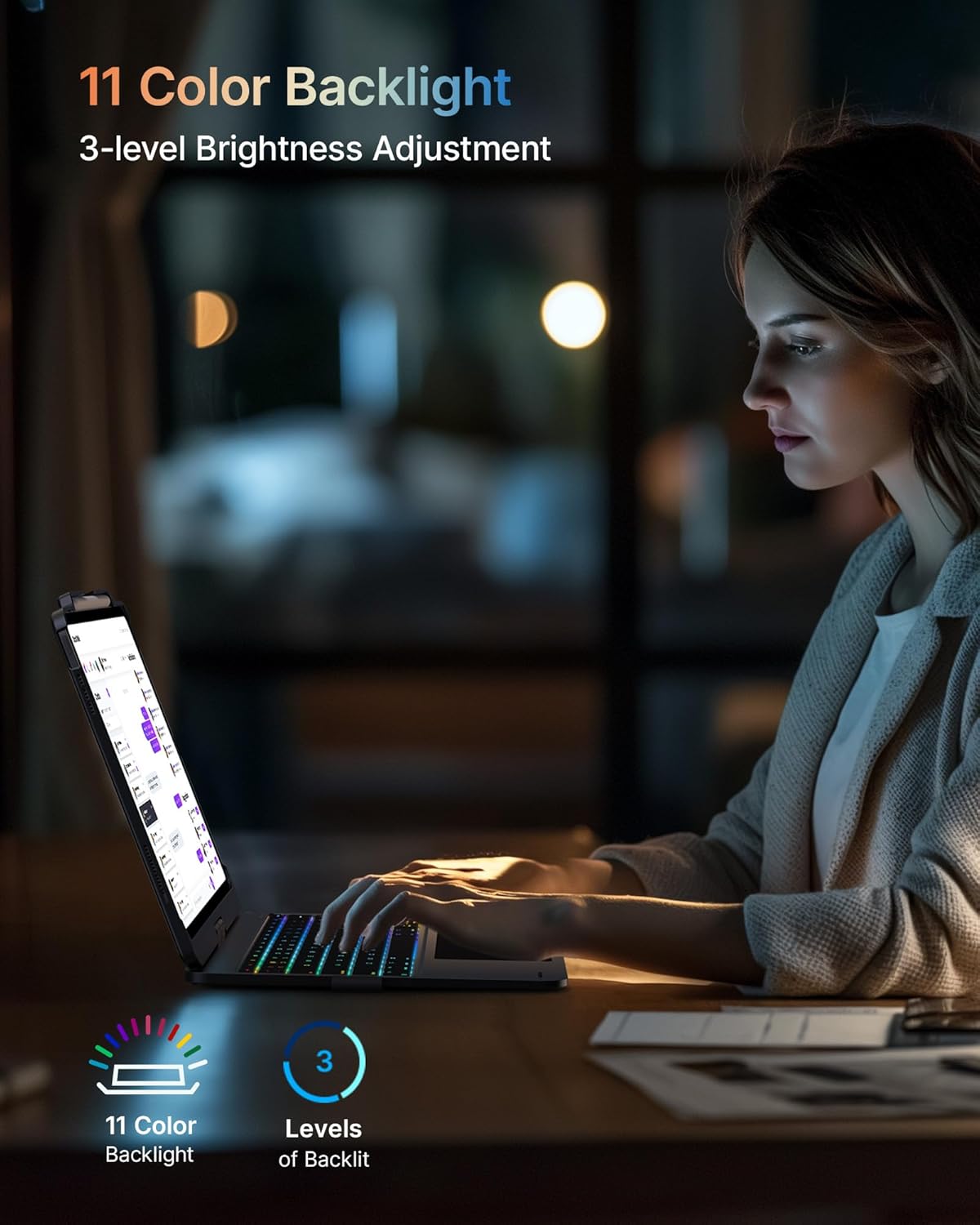 typecase Touch Case with Keyboard for iPad Pro 13-inch(M4, 2024), iPad Air 13-inch(M3, 2025/M2, 2024) & iPad Pro 12.9(6th/5th/4th/3rd Gen), Trackpad, 360° Rotatable, 11-Colors Backlit, Space Black