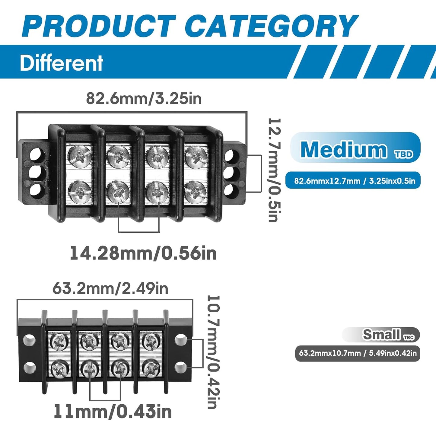 GLOSO Marine Terminal Blocks TBD Double Row Stainless 10-22 AWG Cu, 30A/600V- 1 Pack, 14 Poles