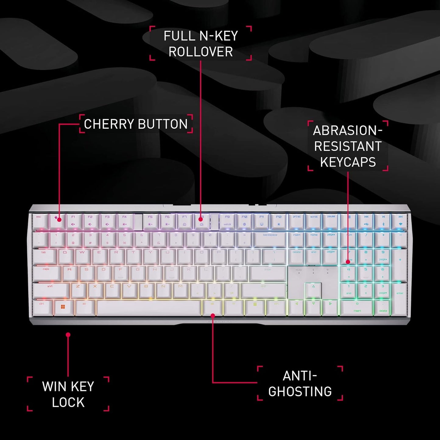 Cherry MX 3.0S Wireless Mechanical Gaming Keyboard. Aluminum Housing Built for Gamers w/MX Brown or Red Switches. RGB Backlit Color Display Over 16m Colors. (White w/MX Brown Switches)