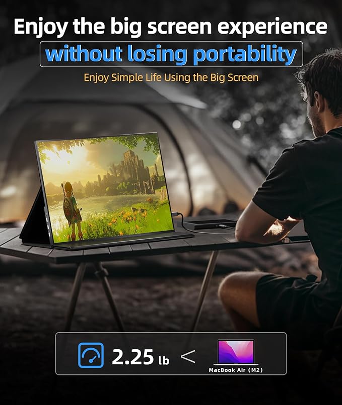 Ingnok Portable Monitor, 18.5 Inch FHD 1080P 100% sRGB Laptop Screen Extender USB C HDMI Portable Gaming Monitor w/Smart Cover & Speakers, External Monitor for Laptop Mac PC