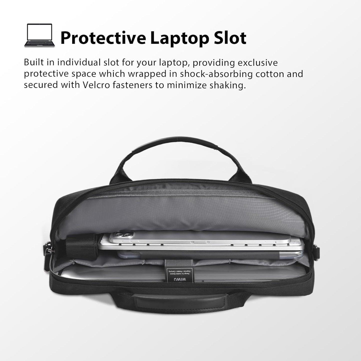 WIWU Laptop Bag 15.6 16 Inch for Men Laptop Case with Shoulder Strap Water-Resistant Messenger Work Bag for Business Compatible with MacBook Air Pro/Dell XPS/HP Envy/Microsoft Surface(Black)