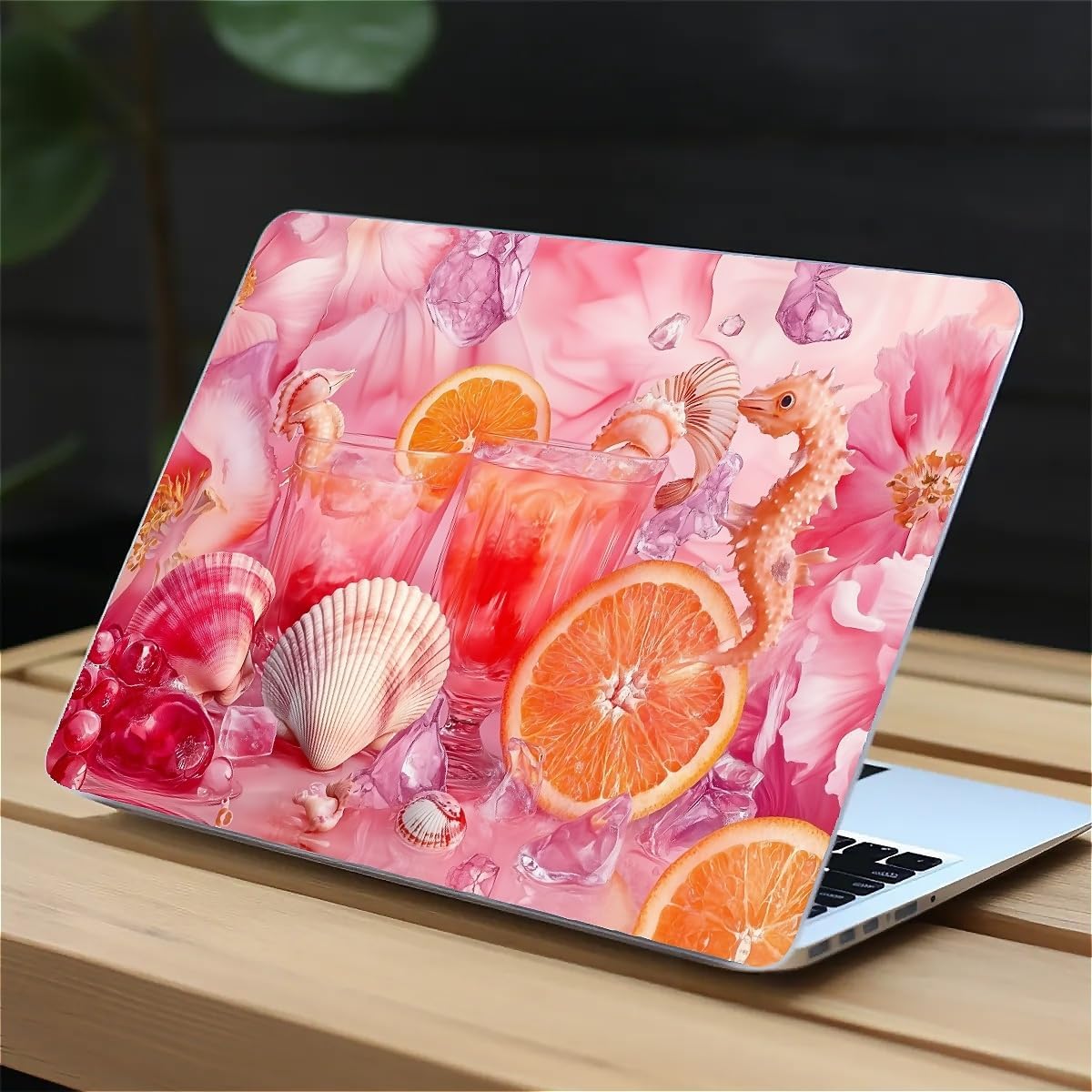 Compatible with MacBook Air 13.3 13.6 Inch Case 2022 2021 2020 2019 Plastic Hard Shell Case Cover,13.3 Pro(A1706/A1708/A1989/A2159/A2289/A2338), Pink Floral with Sea Shells