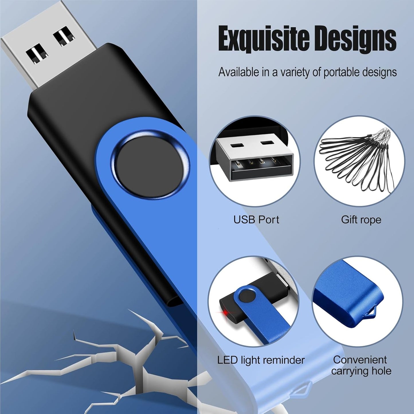EASTBULL 8GB USB Flash Drive Bulk Thumb Drives 50 Pack with Lanyards USB 2.0 Memory Sticks Zip Drive Pen Drive for Storage and Backup Blue 50PCS 8GB
