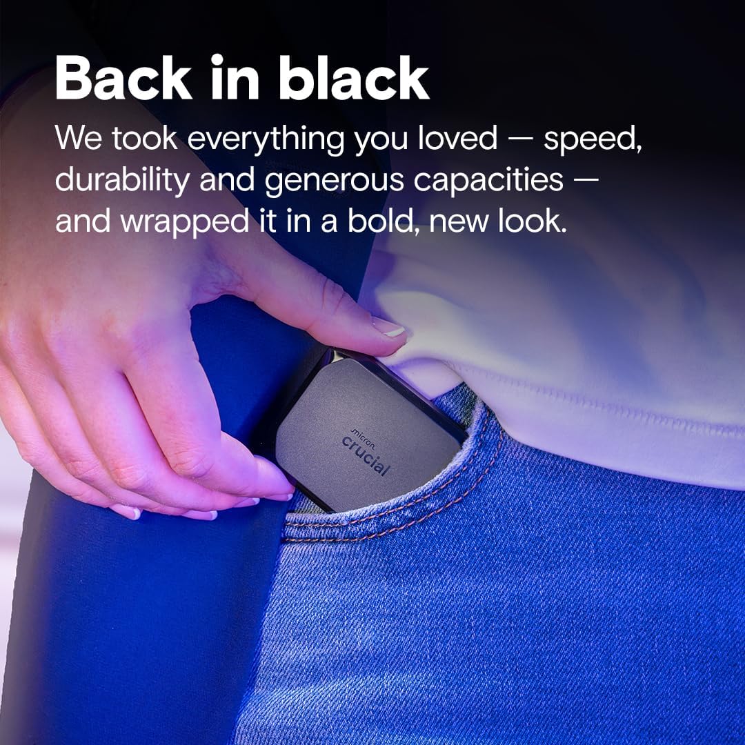 Crucial X10 2TB Portable SSD, Up to 2,100MB/s, USB 3.2 USB-C, External Solid State Drive, Compatible with Windows, Mac & Android, Durable Storage for Games, Photos & Files, Black - CT2000X10SSD9C02