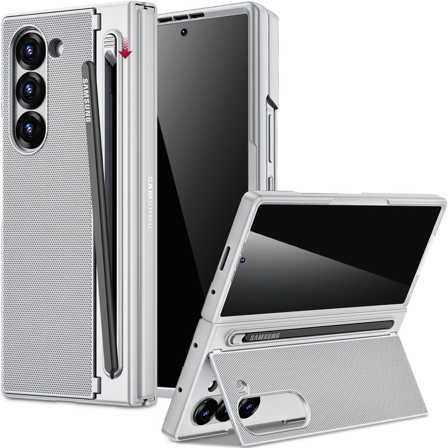 Miimall for Galaxy Z Fold 6 Case with S Pen Holder Slot [Military Grade Drop] [Built-in Privacy Screen & Invisible Kickstand] Slim Thin Protective Phone Case for Galaxy Z Fold 6 5G Cover Silver
