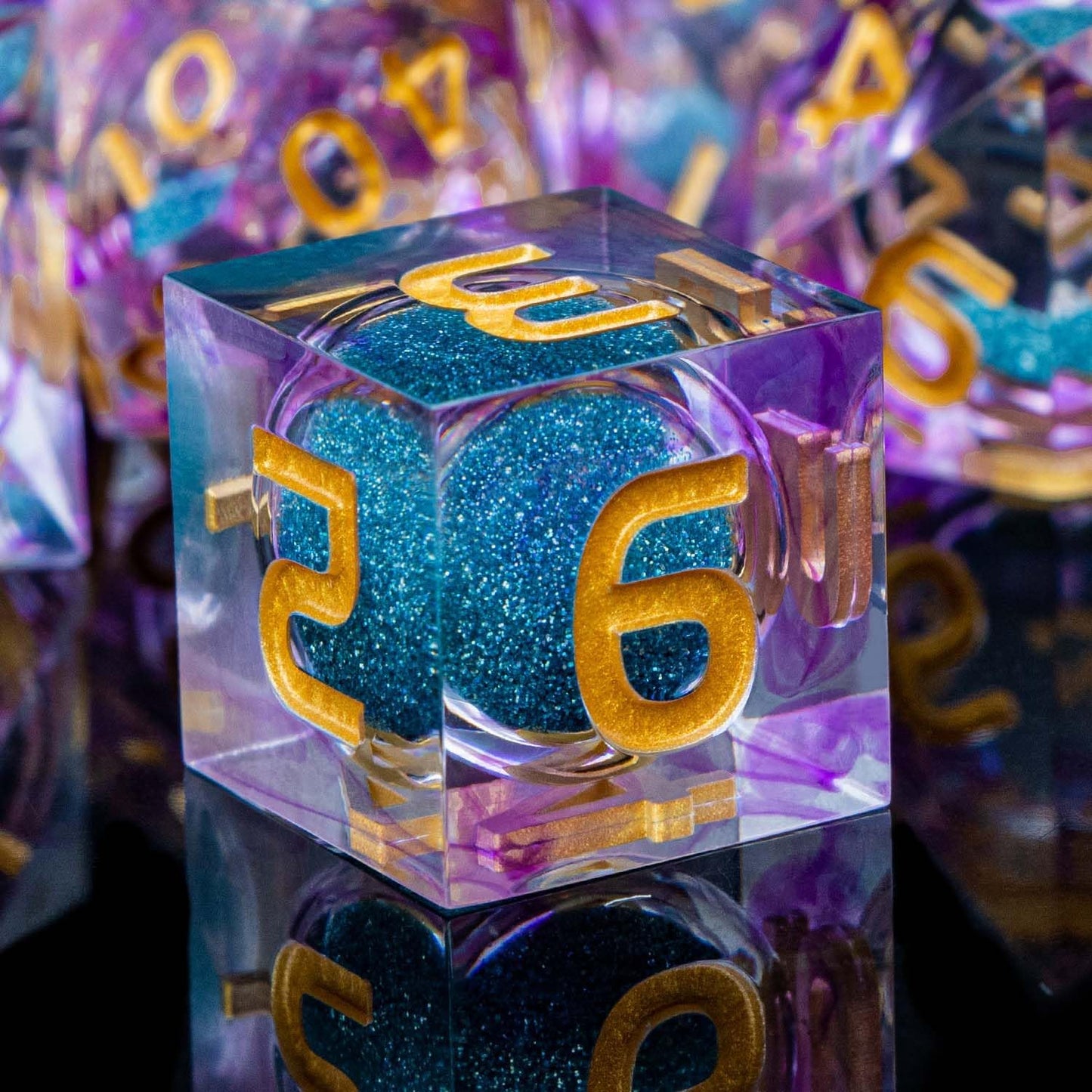 ARUOHHA Liquid Core DND Dice Set, 7pcs Resin Sharp Edged Dice RPG Purple Polyhedral D and D Dice with Gift Box, Role Playing Dice Set D20 D12 D10 D8 D6 D4