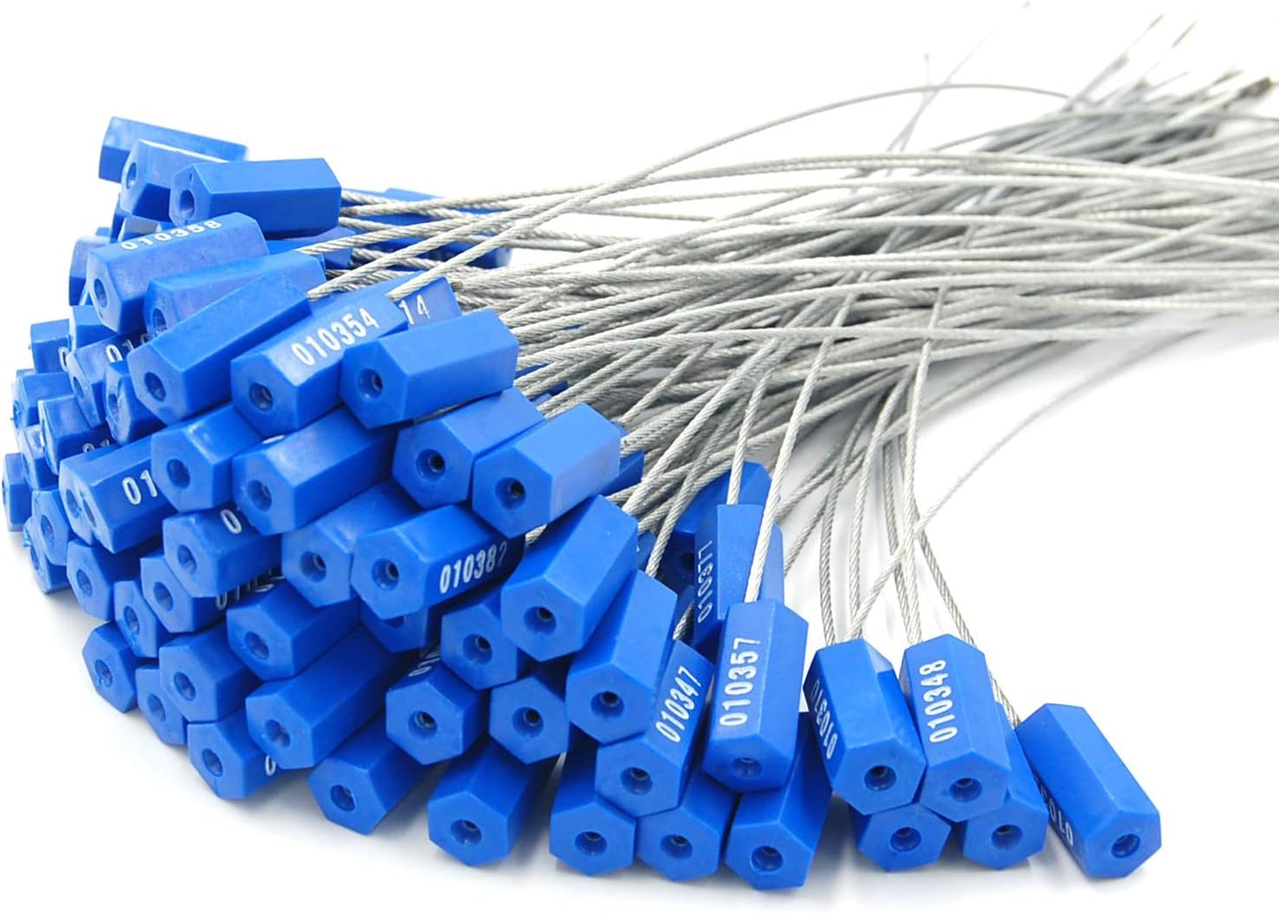 Leadseals(R) 100 Security Cable Seals Numbered Security Tags Tamper Proof Seals Pull Tight Steel Wire Seals for Truck, Trailers, Cargo, Containers, Vans, Oil Tank, Milk Vehicle (Blue, Pack of 100pcs)