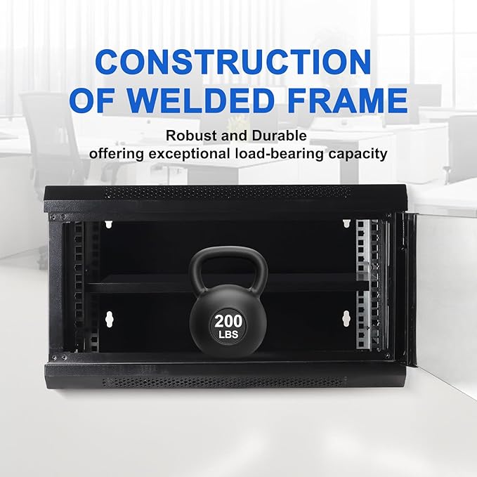 6U Wall Mount Server Cabinet IT Network Rack Enclosure Lockable Glass Door Black