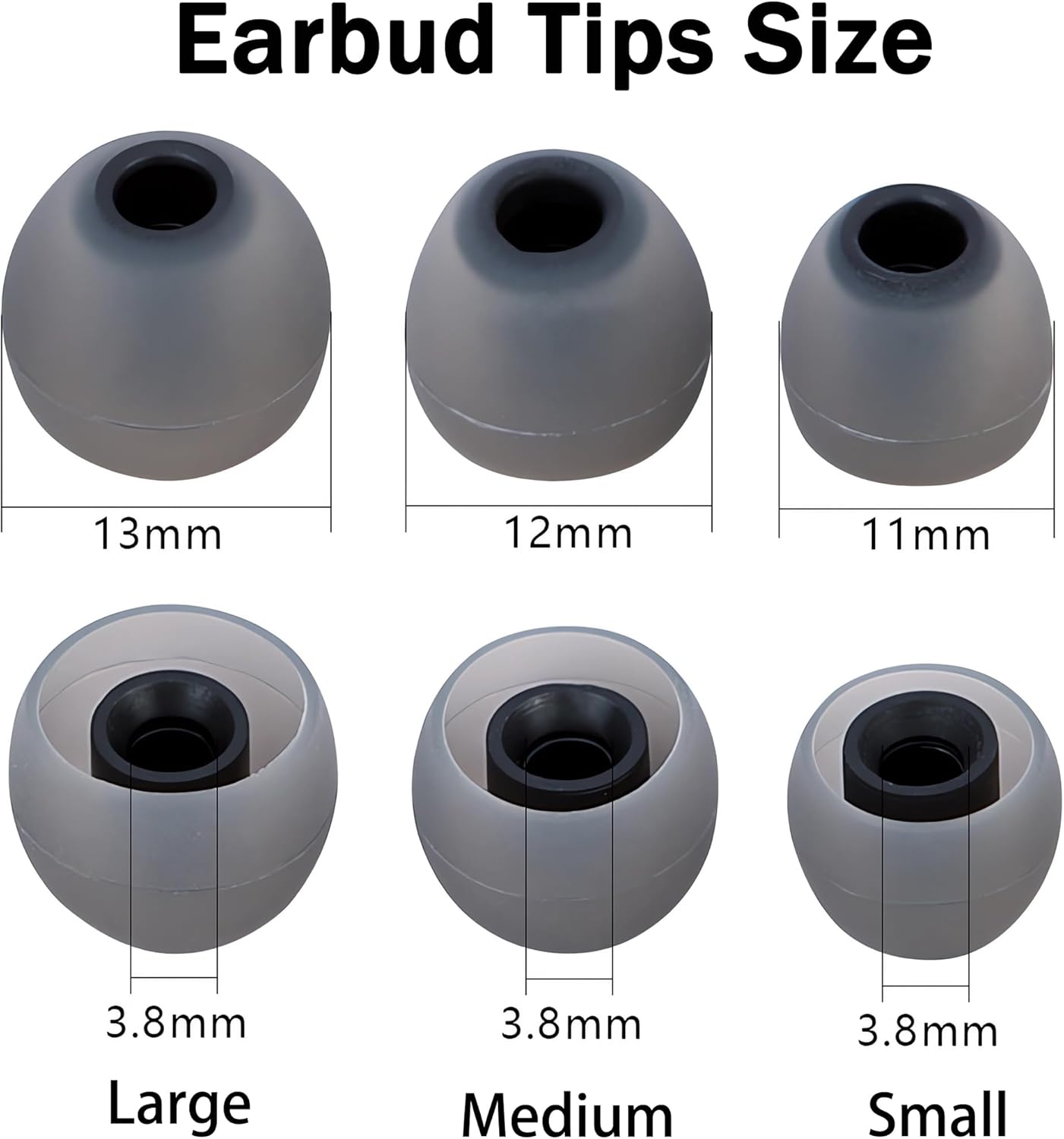 Earbud Replacement Tips Silicone Earbud Tips Eartips Fit Most in-Ear Earbuds(Inner Hole 3.8mm -5.1mm) Headphone Earbuds Rubber Tips 9 Pairs S M L