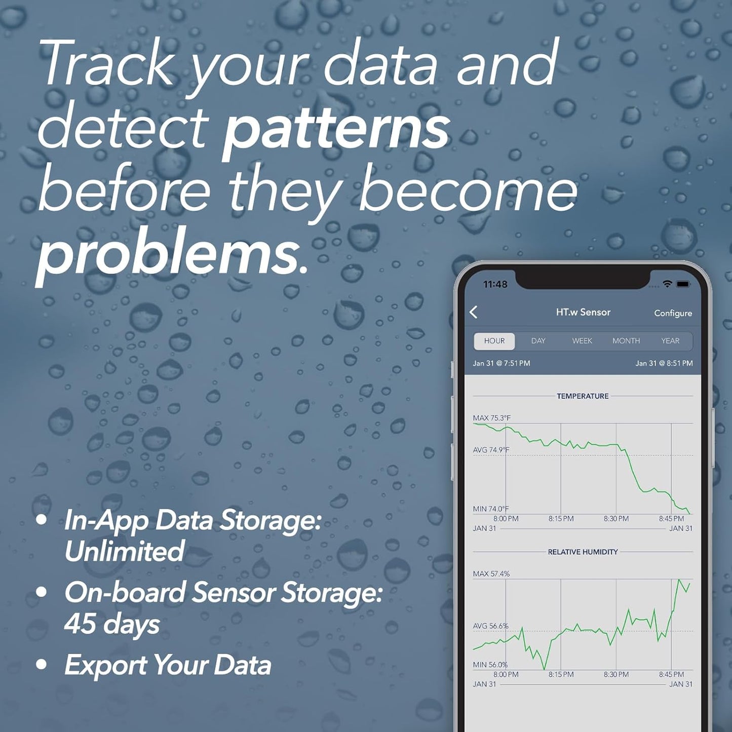 SensorPush HT.w Smart Temperature Sensor & Humidity Sensor - Bluetooth Thermometer and Hygrometer with App Monitoring - Water Resistant Temperature and Humidity Monitor for RV, Basement, Fridge & More