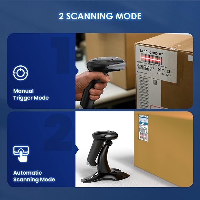 Eyoyo 2D 1D Wireless Barcode Scanner with Stand, 3-in-1 Barcode Reader 2.4G Wireless & Bluetooth & Wired USB Connection, Handheld QR Scanner Compatible with iPhone, Mac, Android, Store, Warehouse...