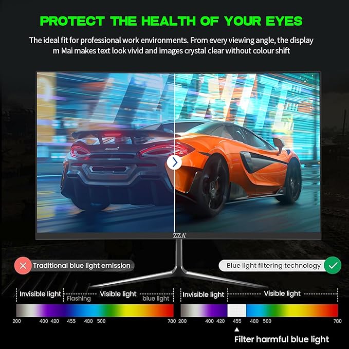ZZA 24 Inch Monitor100HZ,1080p,Gaming Monitor Curved 2800R,VA 120% sRGB,FreeSync,Frameless Full on Three Sides Blue Light Filter,HDMI & VGA Ports,Computer Monitor for Home Office and Dormitory
