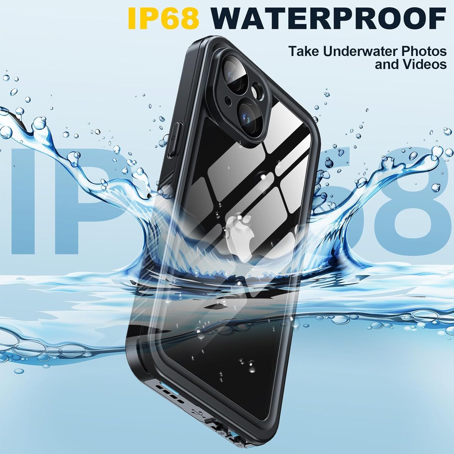 for iPhone 15 Case Waterproof - Built-in Privacy Screen Protector & HD Screen Protector [IP68 Underwater] Shockproof Dustproof Full Body Protection iPhone 15 Phone Case Blue