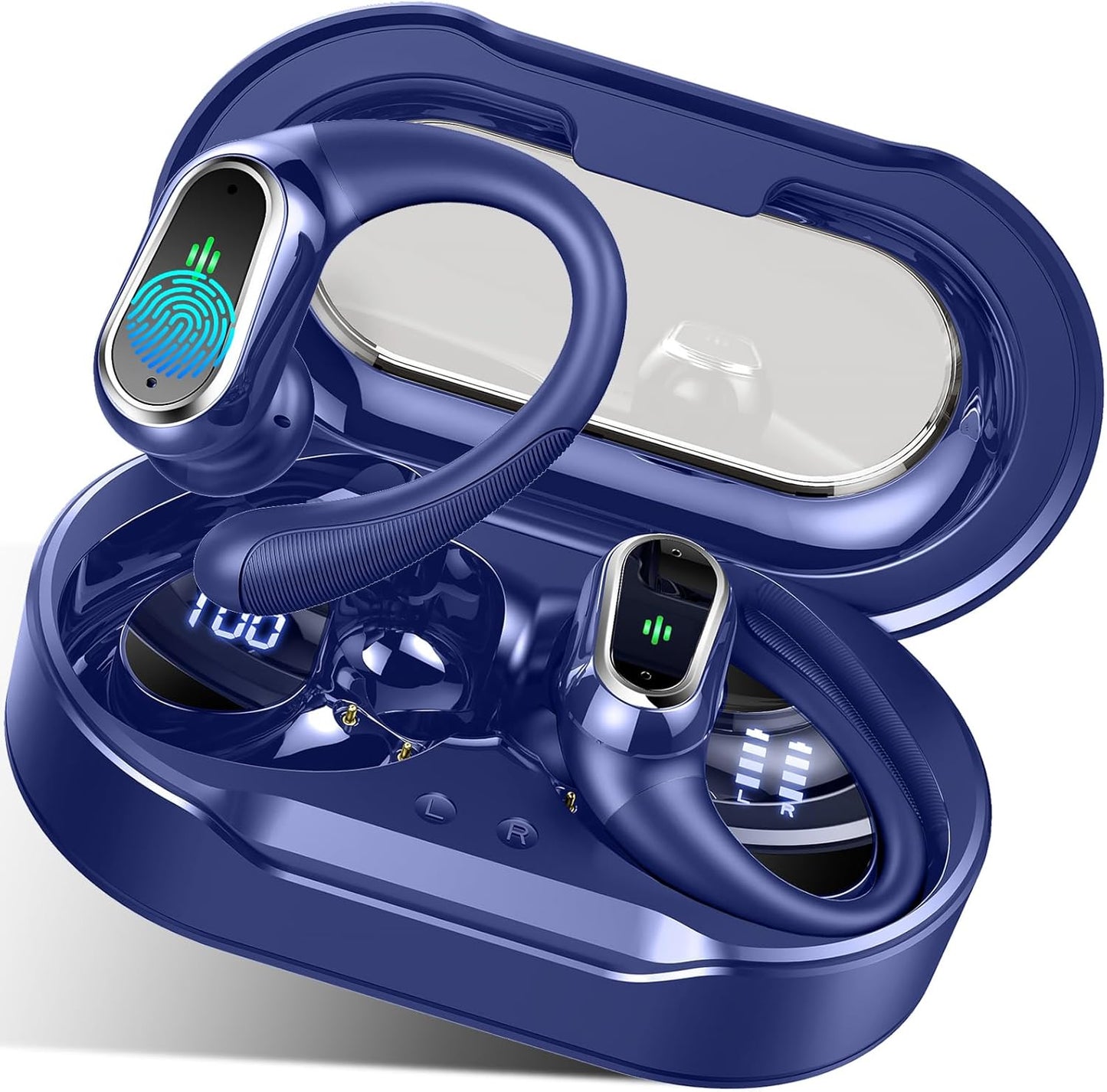 Wireless Earbuds, 2025 Bluetooth 5.4 Headphones Sport, Bluetooth Earbuds with ENC Noise Canceling Mic, 50H Stereo Wireless Headphones IP7 Waterproof with Earhooks, Dual LED Display for Workout/Running