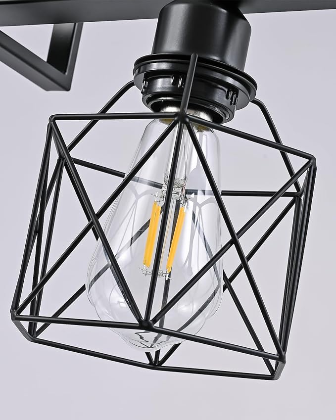 3-Light Farmhouse Kitchen Island Lighting Black Hardware and Black Metal cage Frame Design Rustic Vintage Pendant Ceiling Light Suitable for Dining Rooms and Living Rooms