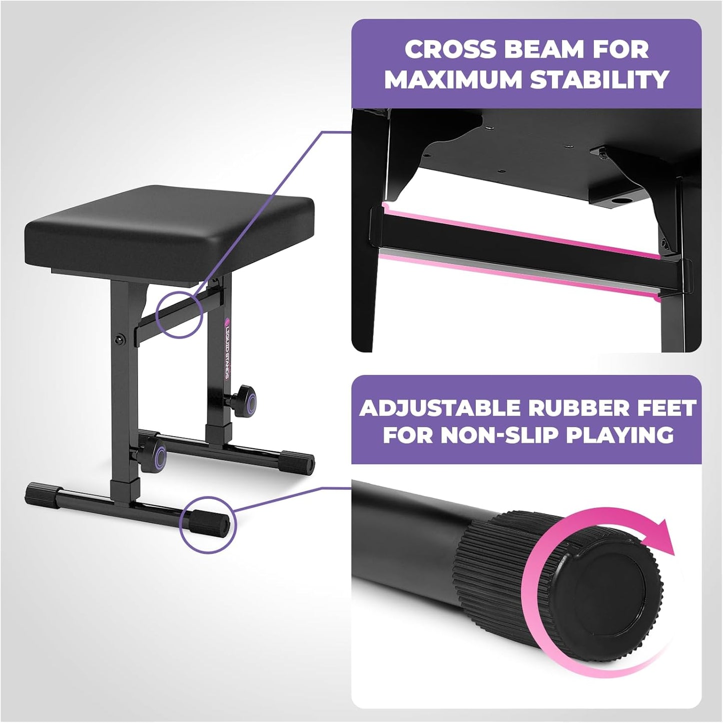 Liquid Stands Portable Heavy Duty Digital Piano Stand & Bench Set - Adjustable Keyboard Music Stand & Seat for 54-88 Key Electric Pianos