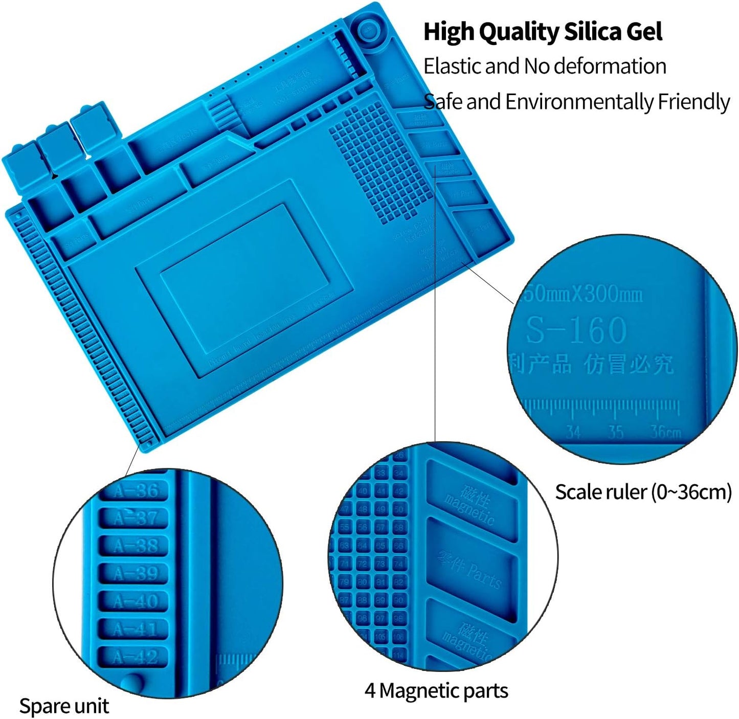Kaisi S-160 Soldering Mat Insulation Silicone Magnetic Repair Work Station Mat Heat-Resistant for BGA and Gun Soldering Iron, Workbench, Cell Phone Laptop Repair, Size: 17.8 x 11.8 inch