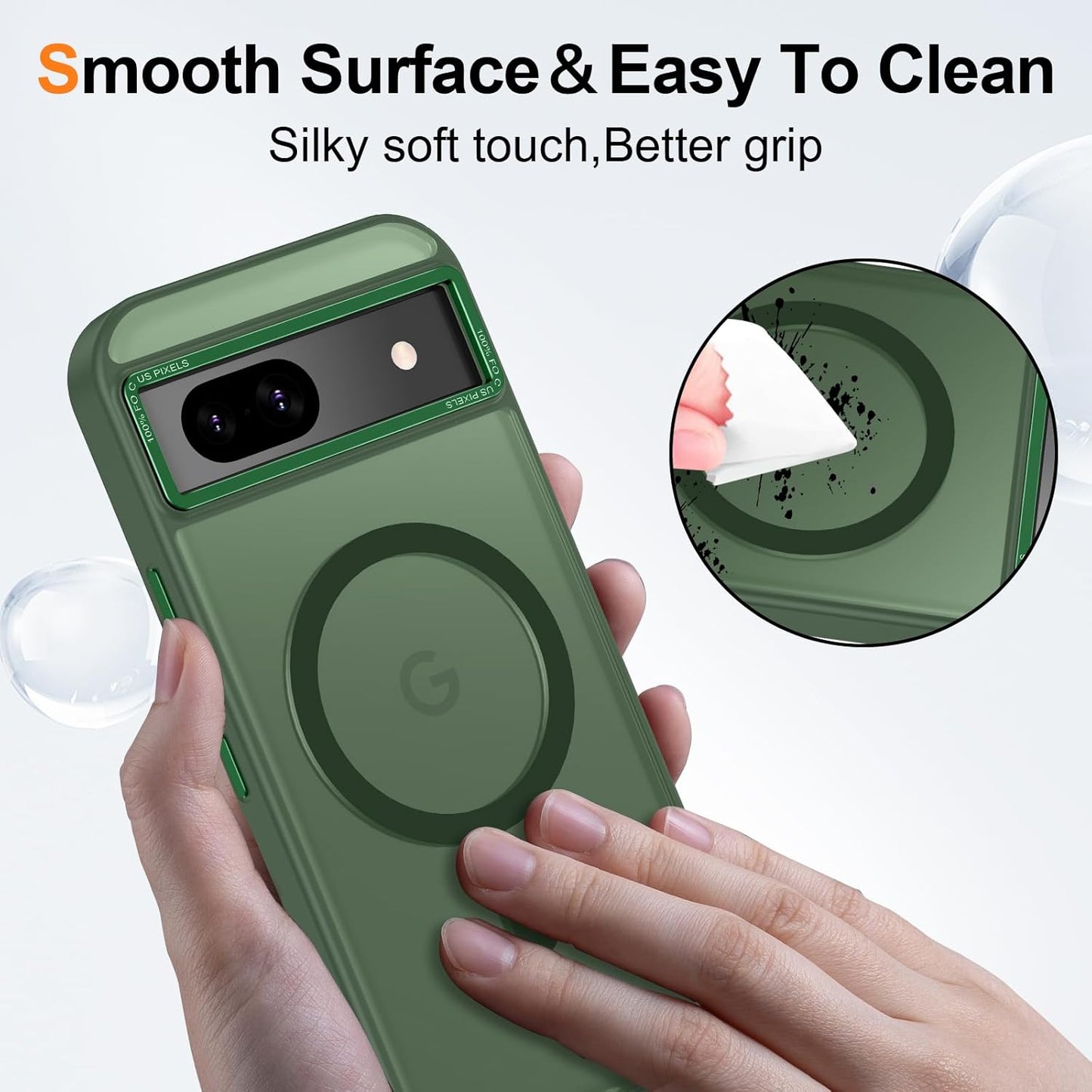 Magnetic for Google Pixel 8a Case, [Military Grade Drop Protection] [Compatible with MagSafe] Shockproof Slim Translucent Matte Anti-Slip for Women Girls Men Case, Forest Green
