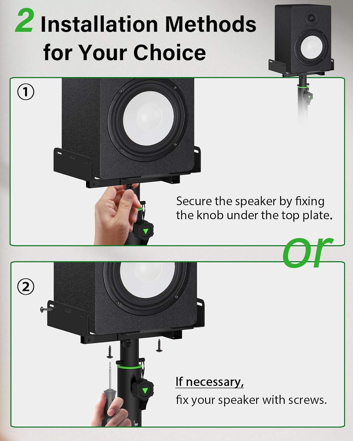 Set of 2 Dual Side Clamping Studio Monitor Stands Short Desktop Clamp Speaker Stands Height Adjustable Extendable Top Plate Mounted by Screws