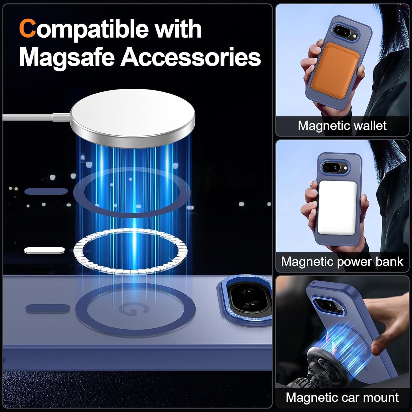 Magnetic for Google Pixel 9a Case, [Military Grade Drop Protection] [Compatible with MagSafe] Shockproof Slim Translucent Matte Anti-Slip for Women Girls Men Case, Blue