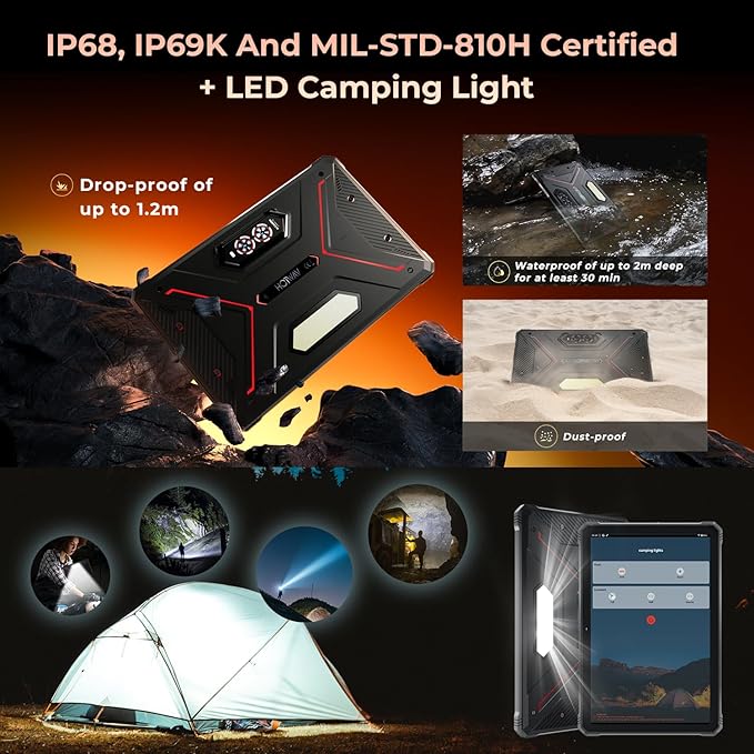 HOTWAV R9 Pro 2025 Rugged Tablet Android 14-2K 11 Inch 20080mAh Waterproof Tablet, 20GB+256GB/2TB SD Outdoor Tablets, 64MP+16MP Camera IP68&IP69K/Dual SIM 4G/WiFi 5/Face ID, GPS/OTG/Camping Lanten