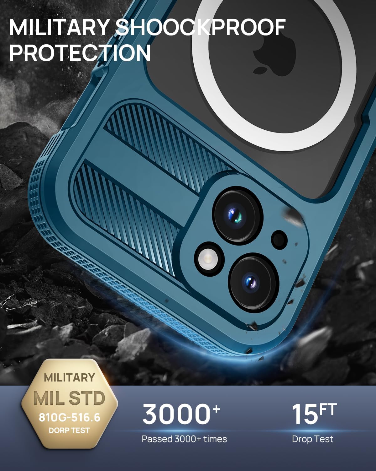 Lanhiem Magnetic for iPhone 15 Pro Case, IP68 Waterproof Dustproof Case, [Compatible with Magsafe] [Built-in Screen Protector] Full Body Heavy Duty Rugged Phone Cover 6.1 inch, Blue/Clear