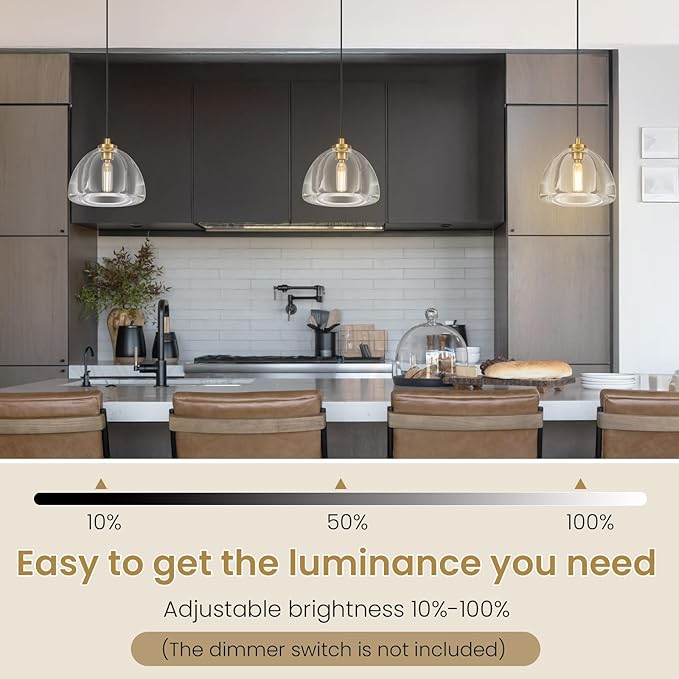 Crystal Pendant Light Kitchen Island: 2 Pack Luxury Brass Hanging Lights - 7" Dimmable Modern Crystals Lighting Fixture over Dining Table - Adjustable Gold Pendants Light for Bathroom Bulbs Included