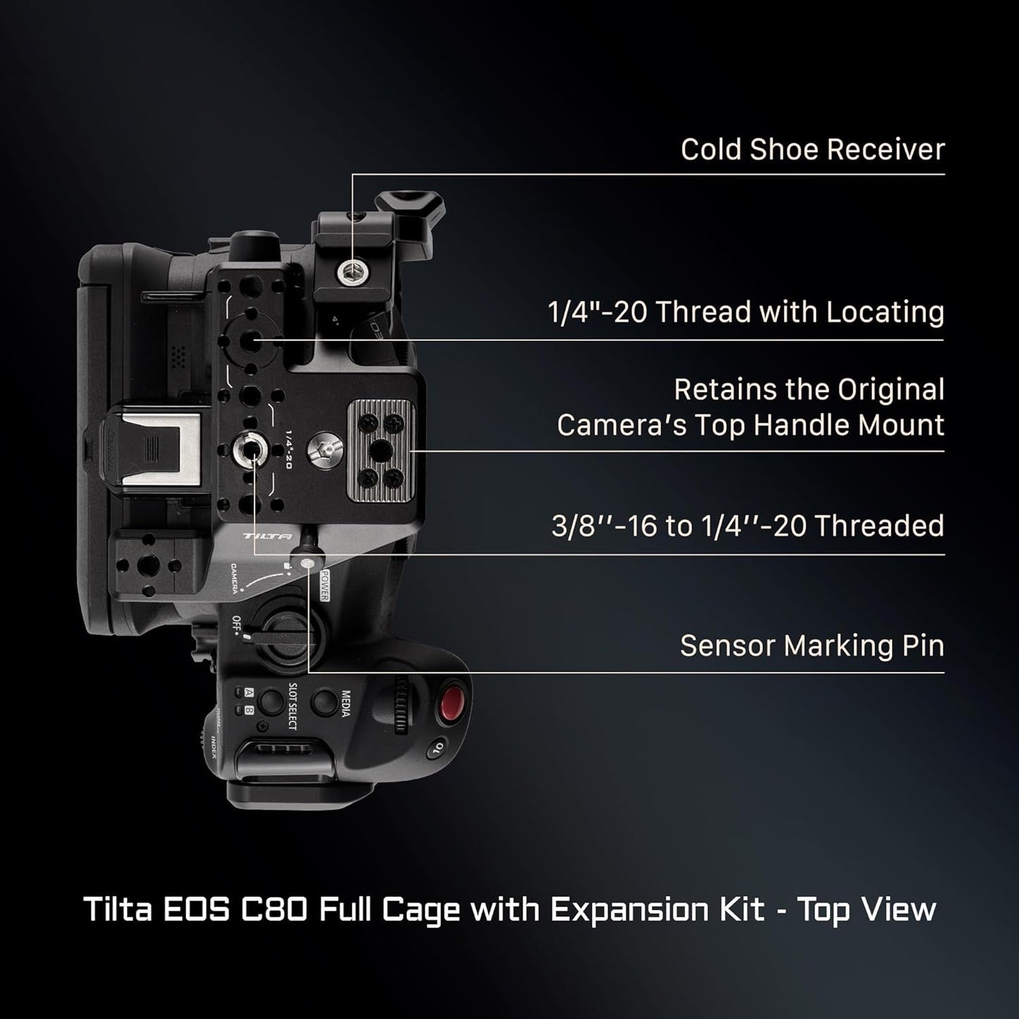 Tilta Camera Cage Compatible with Canon C80 Pro Kit - V Mount | Includes Tilta Universal 15mm LWS Baseplate, Wooden Handle, Battery Plate & More | NATO, Cold Shoe, 1/4"-20 & 3/8"-16 Threads